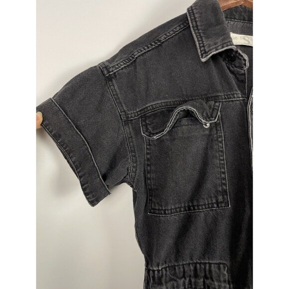 Free People We The Free Marci Washed Black Denim Cotton Coverall Jumpsuit Size S - Picture 6 of 11